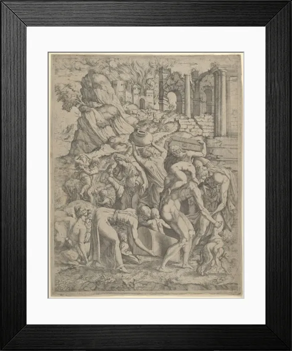 Framed Print : People Fleeing a Burning City, 16th century. 16th century. Creator: Anon Framed Print : People Fleeing a Burning City, 16th century. 16th century. Creator: Anon