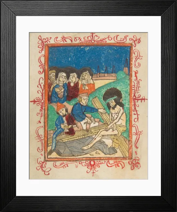 Framed Print : Preparation for the Crucifixion, 15th century. 15th century. Creator: Anon Framed Print : Preparation for the Crucifixion, 15th century. 15th century. Creator: Anon