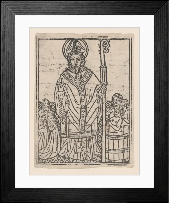 Framed Print : Saint Nicholas of Myra flanked by praying figures, ca. 1460-1470. ca. 1460-1470. Creator: Anon Framed Print : Saint Nicholas of Myra flanked by praying figures, ca. 1460-1470. ca. 1460-1470. Creator: Anon