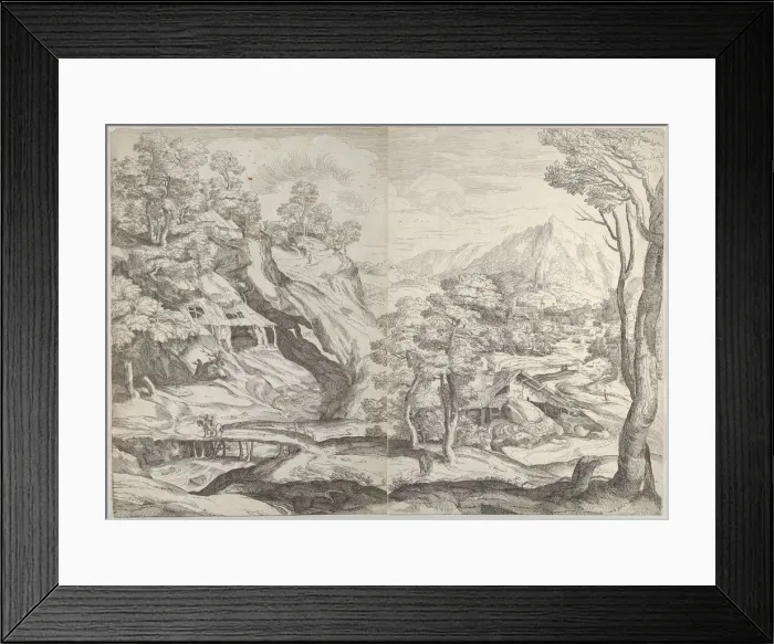 Framed Print : Landscape with a town in the background at the right, a winding road in the foregroun... 1580-1600. Creator: Anon Framed Print : Landscape with a town in the background at the right, a winding road in the foregroun... 1580-1600. Creator: Anon