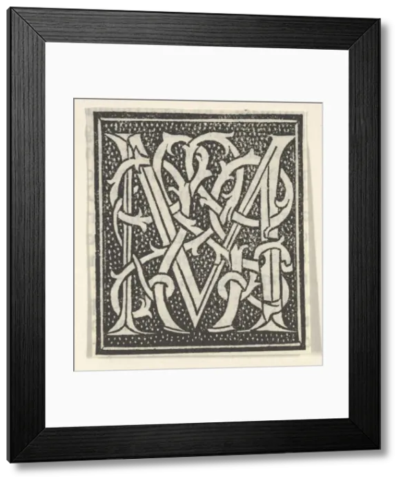 Framed Print : Initial letter M on patterned background, 1520. 1520. Creator: Anon Framed Print : Initial letter M on patterned background, 1520. 1520. Creator: Anon