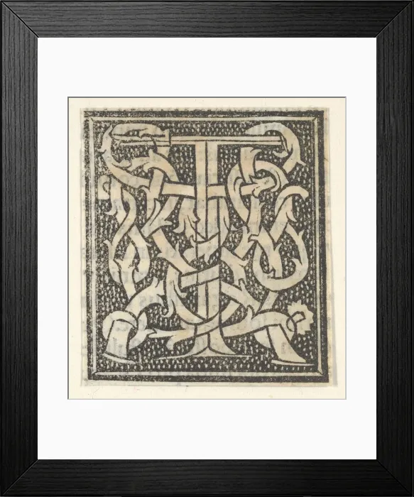 Framed Print : Initial letter T on patterned background, 1520. 1520. Creator: Anon Framed Print : Initial letter T on patterned background, 1520. 1520. Creator: Anon