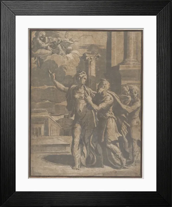 Framed Print : The Tiburtine Sibyl showing Emperor Augustus the Virgin and Christ Child, ca. 1530-40. ca. 1530-40. Creator: Anon Framed Print : The Tiburtine Sibyl showing Emperor Augustus the Virgin and Christ Child, ca. 1530-40. ca. 1530-40. Creator: Anon
