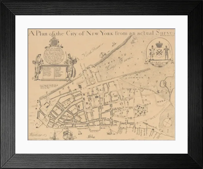 Framed Print : A Plan of the City of New York from an Actual Survey Made by James Lyne, 1728, 1834-1872. Creator: Unknown Framed Print : A Plan of the City of New York from an Actual Survey Made by James Lyne, 1728, 1834-1872. Creator: Unknown