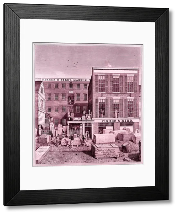 Framed Print : Fisher & Birds Marble Yard, 287 Bowery, New York, ca. 1836. Creator: John Baker Framed Print : Fisher & Birds Marble Yard, 287 Bowery, New York, ca. 1836. Creator: John Baker