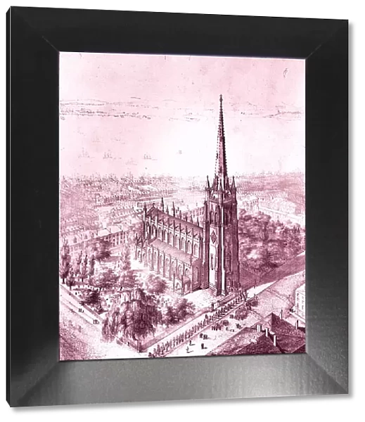 Birds Eye View of Trinity Church, New York, 1847. Creator: John Forsyth