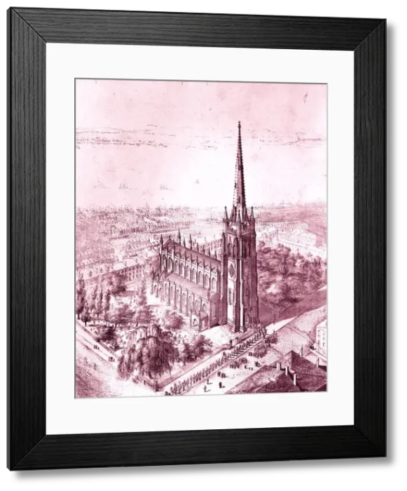 Framed Print : Birds Eye View of Trinity Church, New York, 1847. Creator: John Forsyth Framed Print : Birds Eye View of Trinity Church, New York, 1847. Creator: John Forsyth