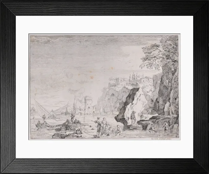 Framed Print : Harbor and Fishermen, ca. 1760. Creator: Unknown Framed Print : Harbor and Fishermen, ca. 1760. Creator: Unknown