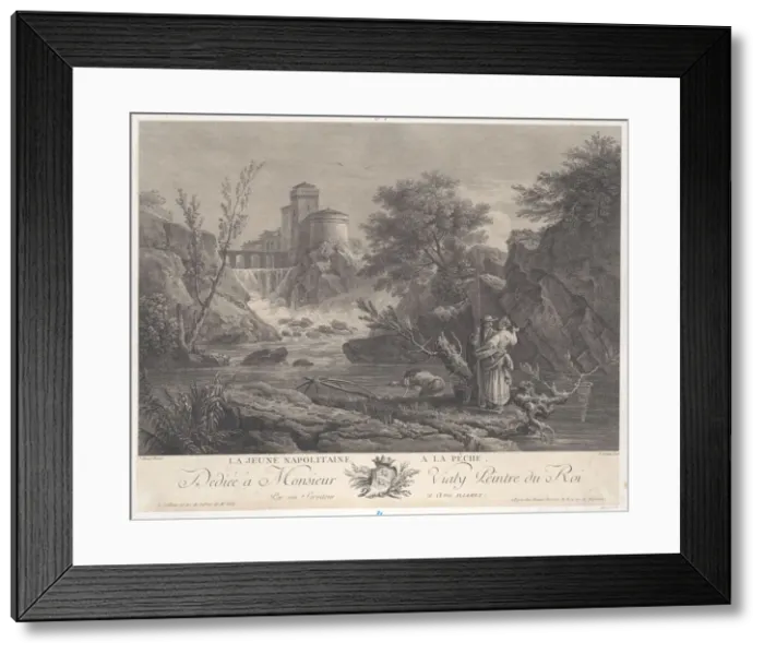 Framed Print : Young Neapolitan Woman Fishing, ca. 1770. Creator: Jean Jacques Le Veau Framed Print : Young Neapolitan Woman Fishing, ca. 1770. Creator: Jean Jacques Le Veau