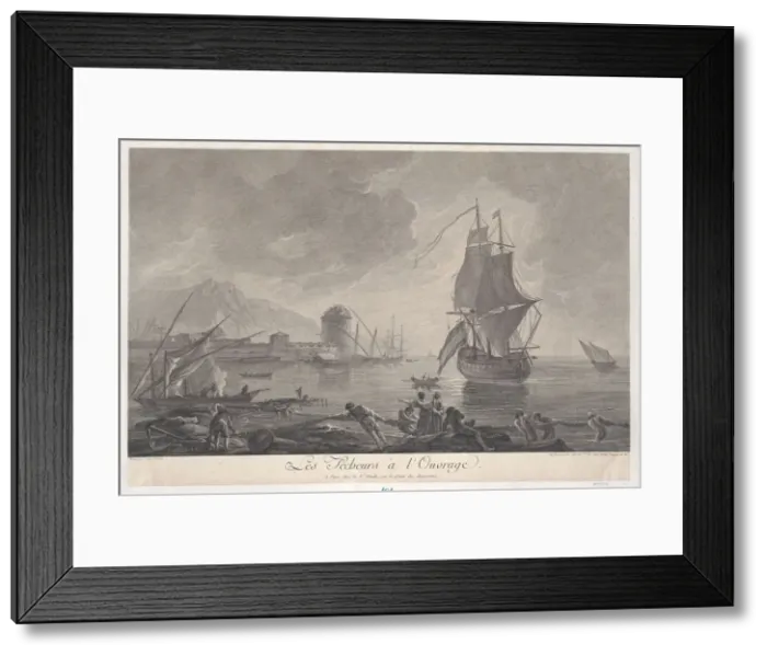 Framed Print : Fishermen at Work, ca. 1763-1800. Creator: J Daulle & Veuve Framed Print : Fishermen at Work, ca. 1763-1800. Creator: J Daulle & Veuve