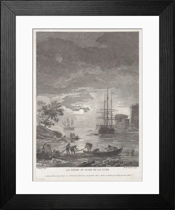 Framed Print : Fishing in the Moon Light, ca. 1771. Creator: Bertaud Framed Print : Fishing in the Moon Light, ca. 1771. Creator: Bertaud