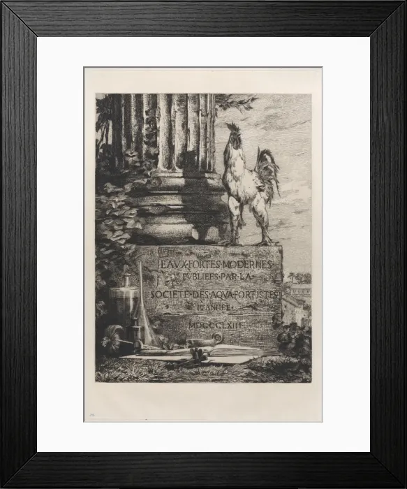 Framed Print : Frontispiece for the Society of Etchers, 1863. Creator: Jules-Ferdinand Jacquemart Framed Print : Frontispiece for the Society of Etchers, 1863. Creator: Jules-Ferdinand Jacquemart