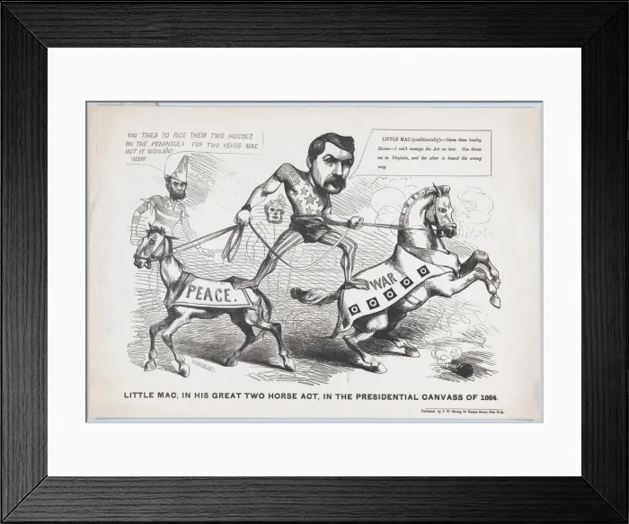 Framed Print : Little Mac, in His Great Two Horse Act, in the Presendential Canvass of 1864, 1864. Creator: John L Magee Framed Print : Little Mac, in His Great Two Horse Act, in the Presendential Canvass of 1864, 1864. Creator: John L Magee