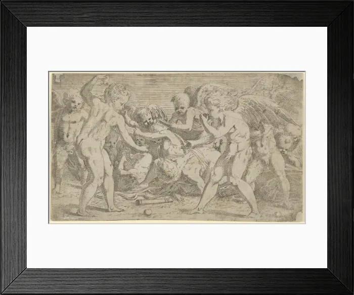 Framed Print : Putti playing, 1540-56. Creator: Leon Davent Framed Print : Putti playing, 1540-56. Creator: Leon Davent