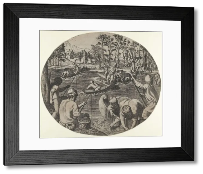Framed Print : Fishing Scene, 1547. Creator: Leon Davent Framed Print : Fishing Scene, 1547. Creator: Leon Davent
