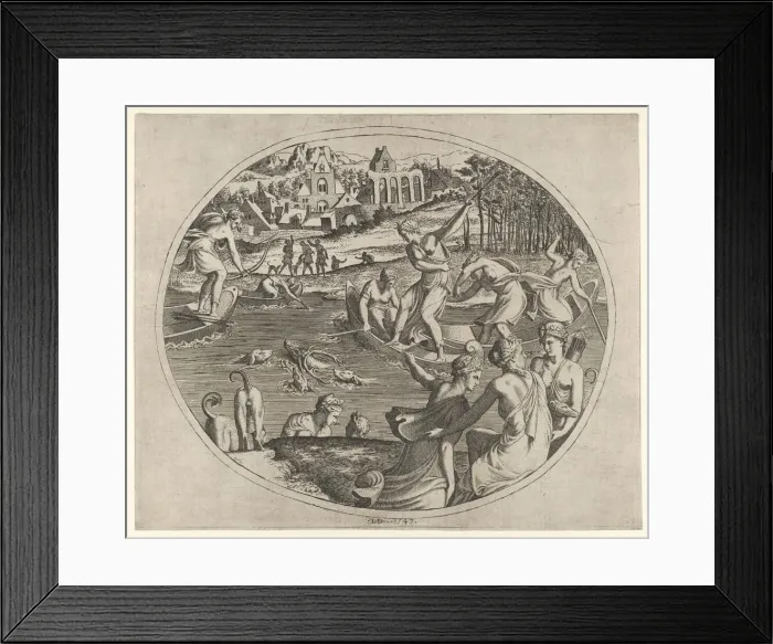 Framed Print : Diana and Her Nymphs Pursuing a Stag, 1547. Creator: Leon Davent Framed Print : Diana and Her Nymphs Pursuing a Stag, 1547. Creator: Leon Davent