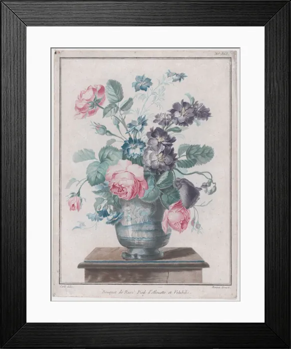 Framed Print : Bouquet of Roses, Larkspur and Convolvulus, mid to late 18th century. Creator: Louis Marin Bonnet Framed Print : Bouquet of Roses, Larkspur and Convolvulus, mid to late 18th century. Creator: Louis Marin Bonnet