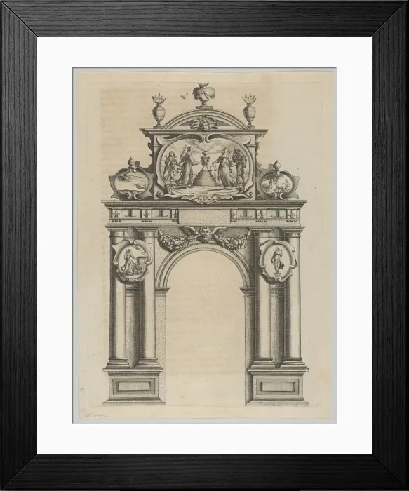 Framed Print : Triumphal arch, from Eloges et discours sur la triomphante reception du Roy en sa ville d... 1629. Creator: Melchior Tavernier Framed Print : Triumphal arch, from Eloges et discours sur la triomphante reception du Roy en sa ville d... 1629. Creator: Melchior Tavernier