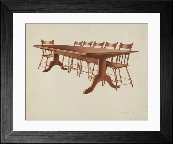 Framed Print : Shaker Table and Chairs, c. 1937. Creator: Lon Cronk Framed Print : Shaker Table and Chairs, c. 1937. Creator: Lon Cronk