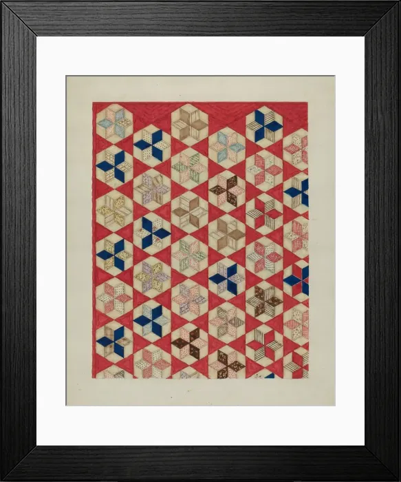 Framed Print : Patchwork Quilt - Evening Star, c. 1936. Creator: Lon Cronk