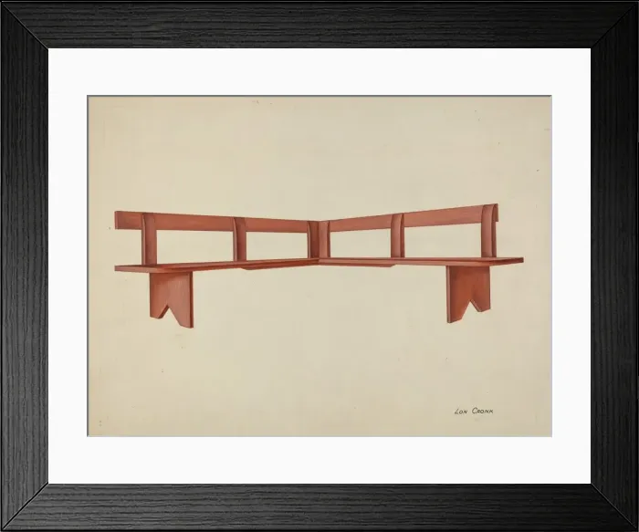 Framed Print : Shaker Porch Bench, 1935 / 1942. Creator: Lon Cronk Framed Print : Shaker Porch Bench, 1935 / 1942. Creator: Lon Cronk