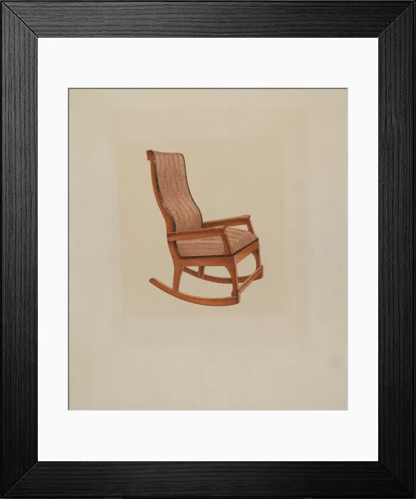 Framed Print : Shaker Rocking Chair, c. 1938. Creator: Lon Cronk Framed Print : Shaker Rocking Chair, c. 1938. Creator: Lon Cronk