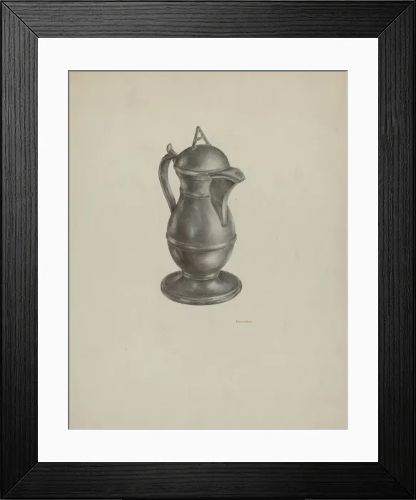Framed Print : Pewter Jar, c. 1939. Creator: R. J. De Freitas Framed Print : Pewter Jar, c. 1939. Creator: R. J. De Freitas