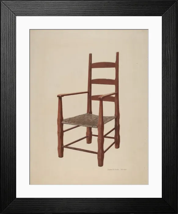 Framed Print : Ladder Back Chair, c. 1939. Creator: Roger Deats Framed Print : Ladder Back Chair, c. 1939. Creator: Roger Deats