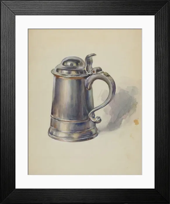 Framed Print : Pewter Tankard, c. 1936. Creator: John Dixon Framed Print : Pewter Tankard, c. 1936. Creator: John Dixon