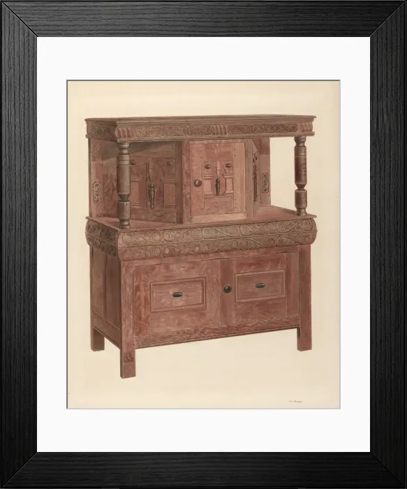 Framed Print : Court Cupboard, c. 1940. Creator: Leo Drozdoff Framed Print : Court Cupboard, c. 1940. Creator: Leo Drozdoff