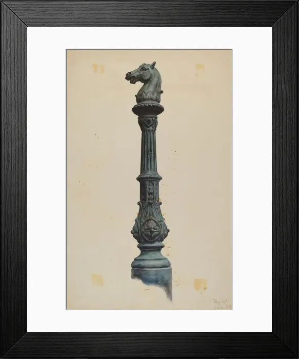 Framed Print : Horse Head Hitching Post, c. 1937. Creator: Elizabeth Fairchild Framed Print : Horse Head Hitching Post, c. 1937. Creator: Elizabeth Fairchild