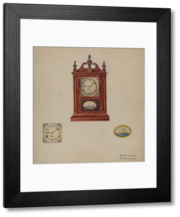 Framed Print : Clock, Antique, 1938. Creator: Dorothea A. Farrington Framed Print : Clock, Antique, 1938. Creator: Dorothea A. Farrington
