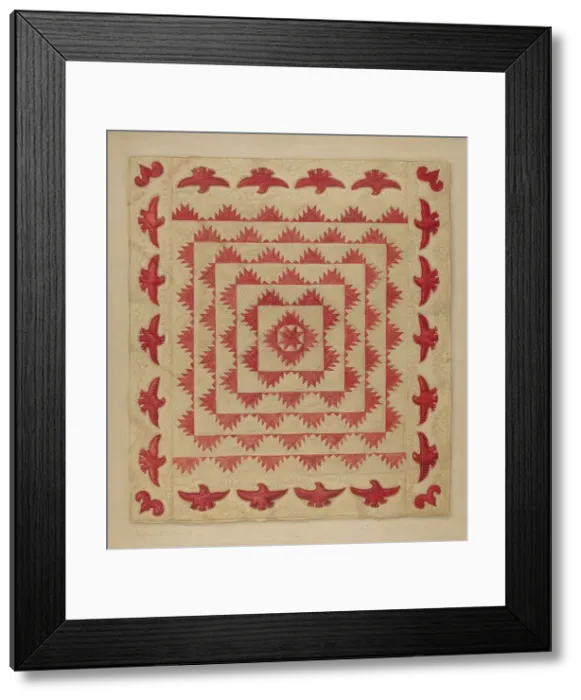 Framed Print : Patchwork Quilt with Eagles, c. 1938. Creator: Daniel Fletcher Framed Print : Patchwork Quilt with Eagles, c. 1938. Creator: Daniel Fletcher