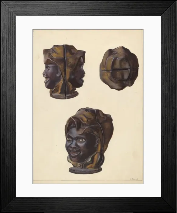Framed Print : Double Faced Negro Head Bank, c. 1938. Creator: Clementine Fossek Framed Print : Double Faced Negro Head Bank, c. 1938. Creator: Clementine Fossek