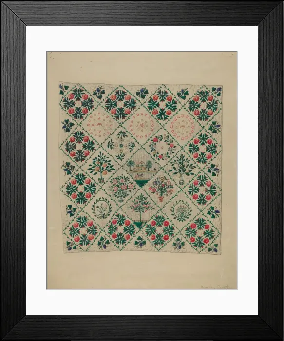 Framed Print : Embroidered Applique Quilt, 1935 / 1942. Creator: Marian Curtis Foster Framed Print : Embroidered Applique Quilt, 1935 / 1942. Creator: Marian Curtis Foster