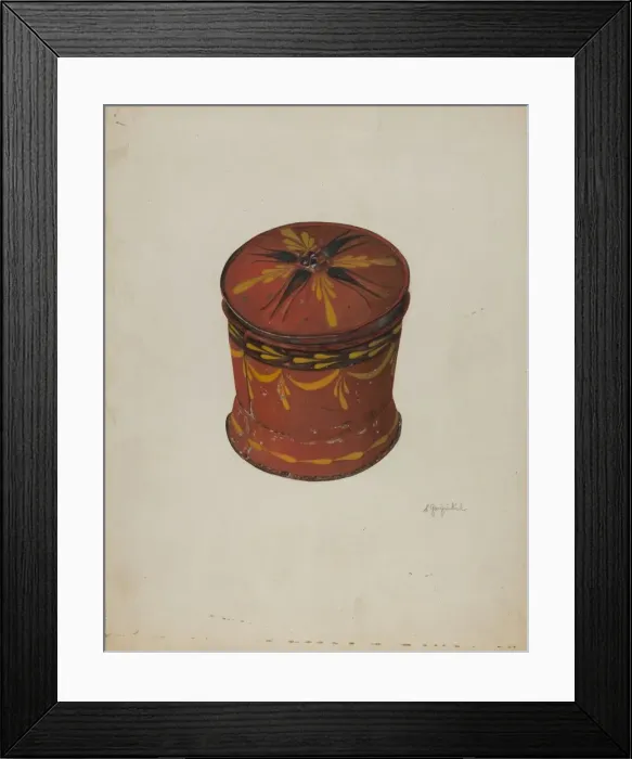 Framed Print : Toleware Sugar Bowl, c. 1940. Creator: Sara Garfinkel Framed Print : Toleware Sugar Bowl, c. 1940. Creator: Sara Garfinkel