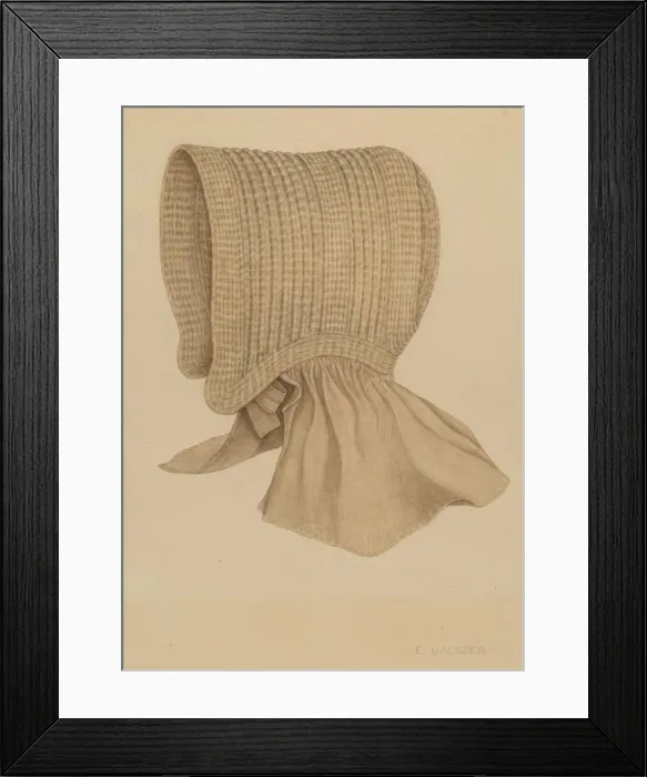 Framed Print : Quakers Baby Bonnet, c. 1937. Creator: Eleanor Gausser Framed Print : Quakers Baby Bonnet, c. 1937. Creator: Eleanor Gausser