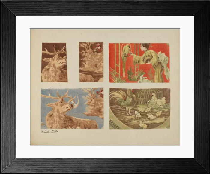 Framed Print : Four Textile Samples, c. 1940. Creator: Pearl Gibbo Framed Print : Four Textile Samples, c. 1940. Creator: Pearl Gibbo