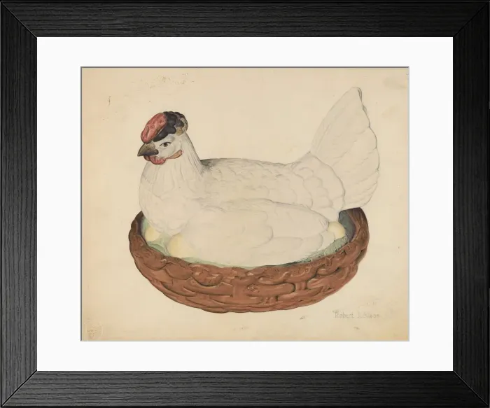 Framed Print : Hen on Nest, c. 1938. Creator: Robert Gilson Framed Print : Hen on Nest, c. 1938. Creator: Robert Gilson