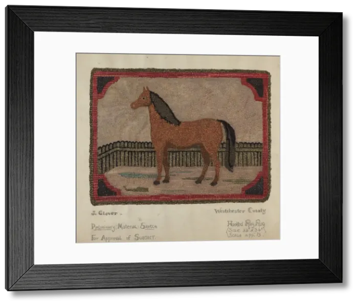 Framed Print : Hooked Rug with Horse, 1935 / 1942. Creator: Joseph Glover Framed Print : Hooked Rug with Horse, 1935 / 1942. Creator: Joseph Glover
