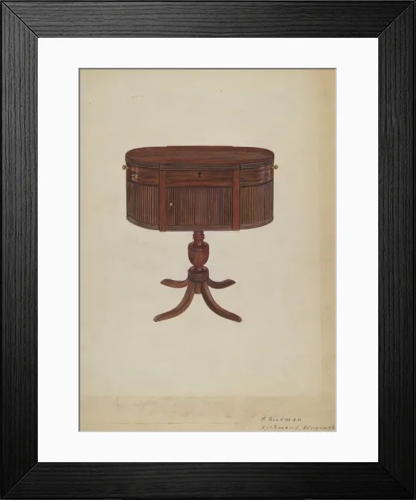 Framed Print : Duncan Phyfe Sewing Cabinet, c. 1939. Creator: Mattie P. Goodman Framed Print : Duncan Phyfe Sewing Cabinet, c. 1939. Creator: Mattie P. Goodman