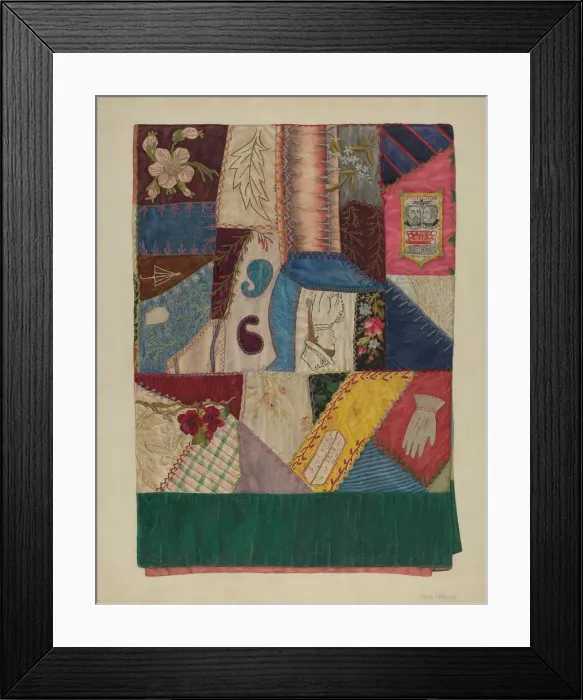 Framed Print : Crazy Quilt (Section of), c. 1939. Creator: Mina Greene Framed Print : Crazy Quilt (Section of), c. 1939. Creator: Mina Greene