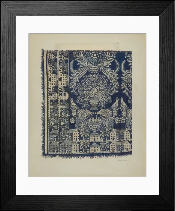 Framed Print : Blue and White Woolen Coverlet, c. 1938. Creator: Frank Gutting Framed Print : Blue and White Woolen Coverlet, c. 1938. Creator: Frank Gutting