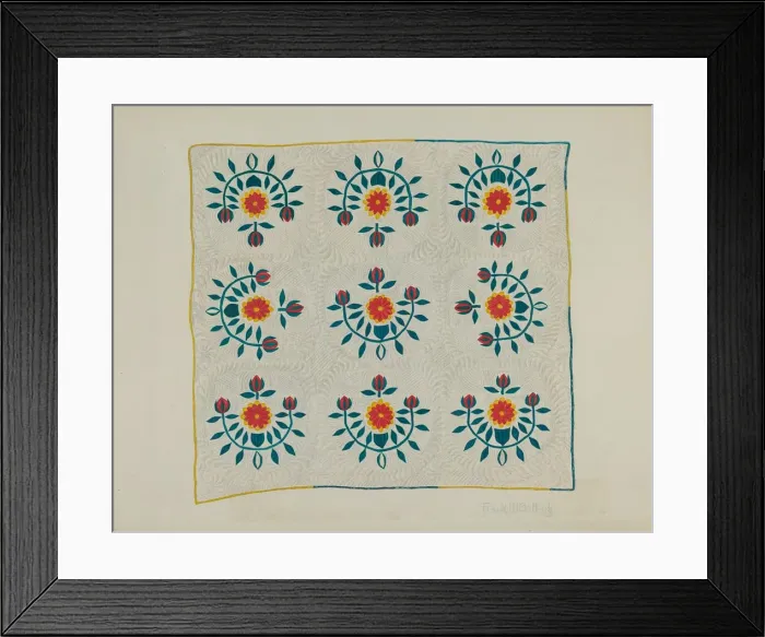 Framed Print : Cotton Quilt - Tulip Design, c. 1938. Creator: Frank Gutting Framed Print : Cotton Quilt - Tulip Design, c. 1938. Creator: Frank Gutting