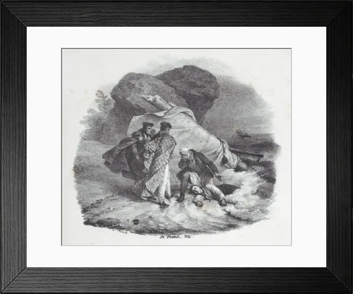 Framed Print : Shipwrecked Victim Thrown onto the Shore of Pourville, 1822. Creator: Emile Jean-Horace Vernet Framed Print : Shipwrecked Victim Thrown onto the Shore of Pourville, 1822. Creator: Emile Jean-Horace Vernet