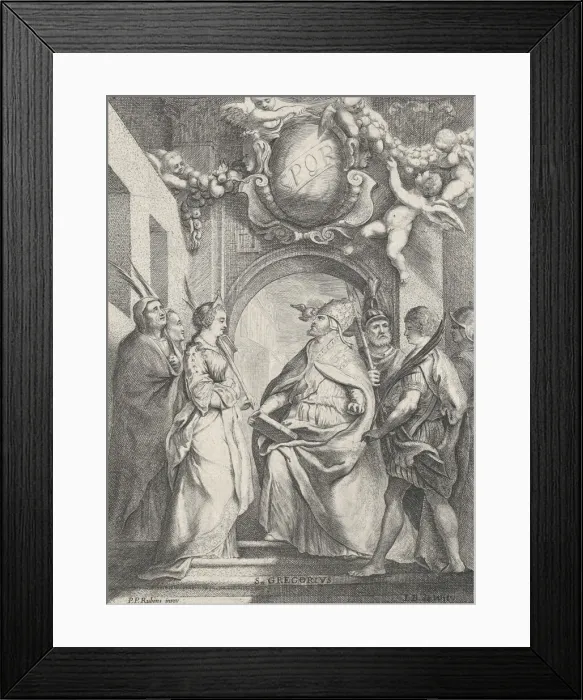 Framed Print : Saint Gregory surrounded by other saints, in front of an archway with putti holding... ca. 1711-54. Creator: Jacob de Wit Framed Print : Saint Gregory surrounded by other saints, in front of an archway with putti holding... ca. 1711-54. Creator: Jacob de Wit