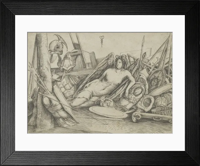Framed Print : Victory reclining amid trophies, ca. 1498-1500. Creator: Jacopo de Barbari Framed Print : Victory reclining amid trophies, ca. 1498-1500. Creator: Jacopo de Barbari