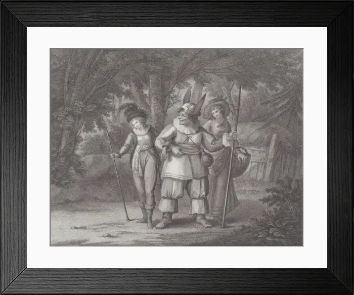 Framed Print : Rosalind, Celia & Touchstone (Shakespeare, As You Like It, Act 2, Scene 2), June 1, 1792. Creator: John Chapman Framed Print : Rosalind, Celia & Touchstone (Shakespeare, As You Like It, Act 2, Scene 2), June 1, 1792. Creator: John Chapman