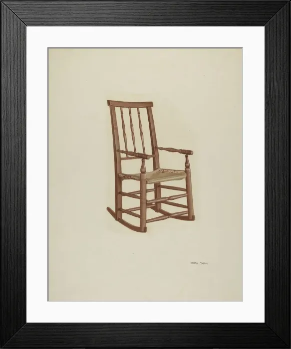 Framed Print : Raw Hide Bottom Rocker, c. 1940. Creator: Dorothy Johnson Framed Print : Raw Hide Bottom Rocker, c. 1940. Creator: Dorothy Johnson