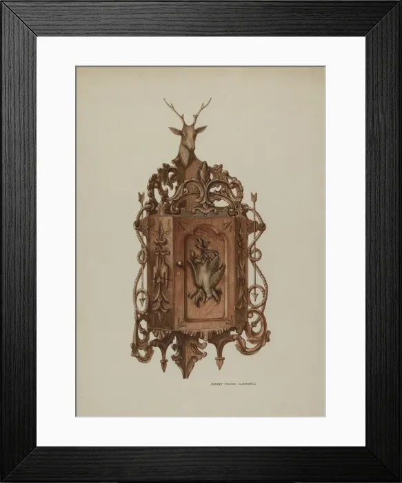Framed Print : Wall Cabinet, Hand Carved, c. 1937. Creator: Harry Mann Waddell Framed Print : Wall Cabinet, Hand Carved, c. 1937. Creator: Harry Mann Waddell